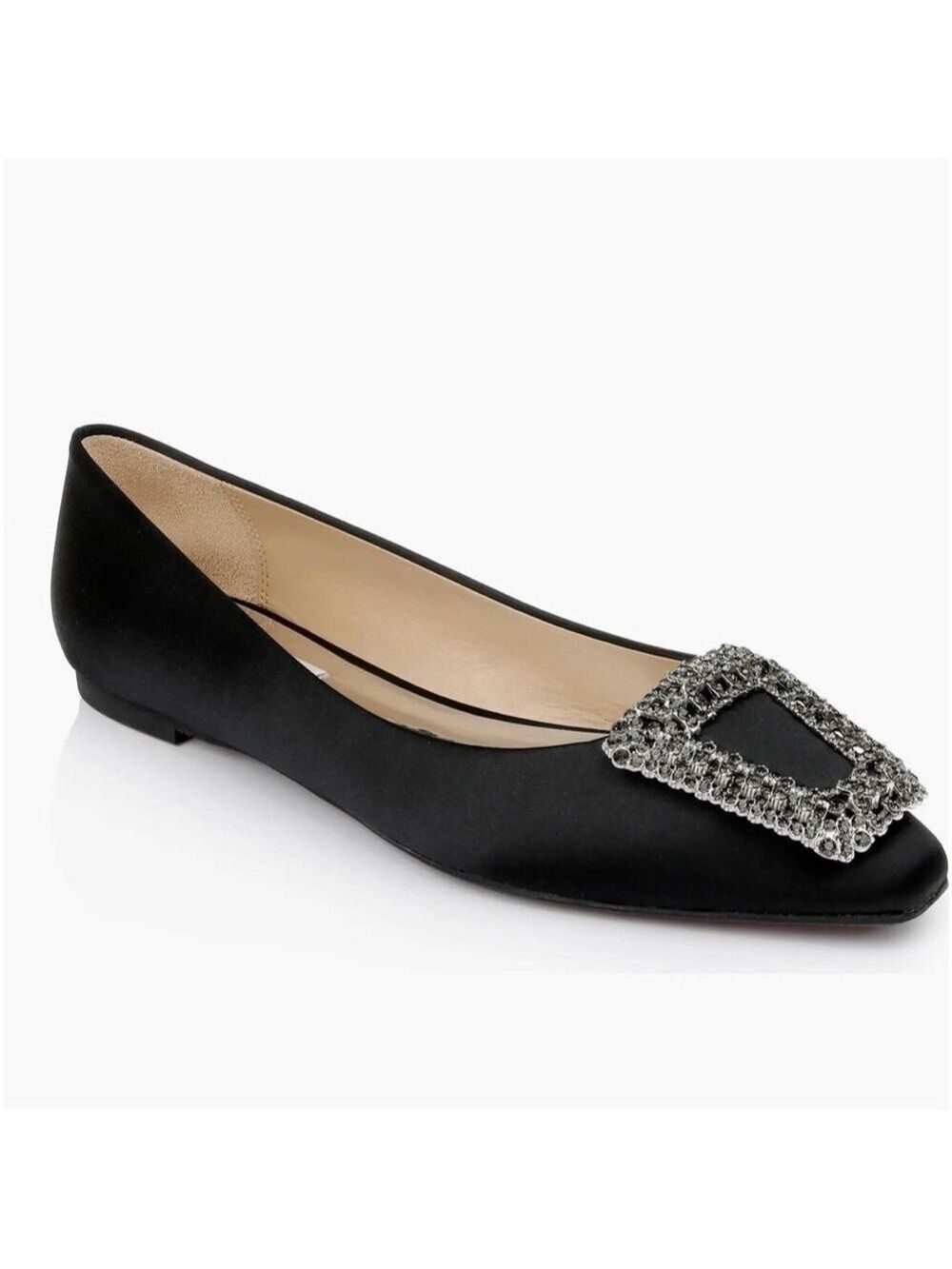 Badgley Mischka Emerie Embellished Crystal Buckle Satin Slip on Flats NWT - Picture 2 of 14
